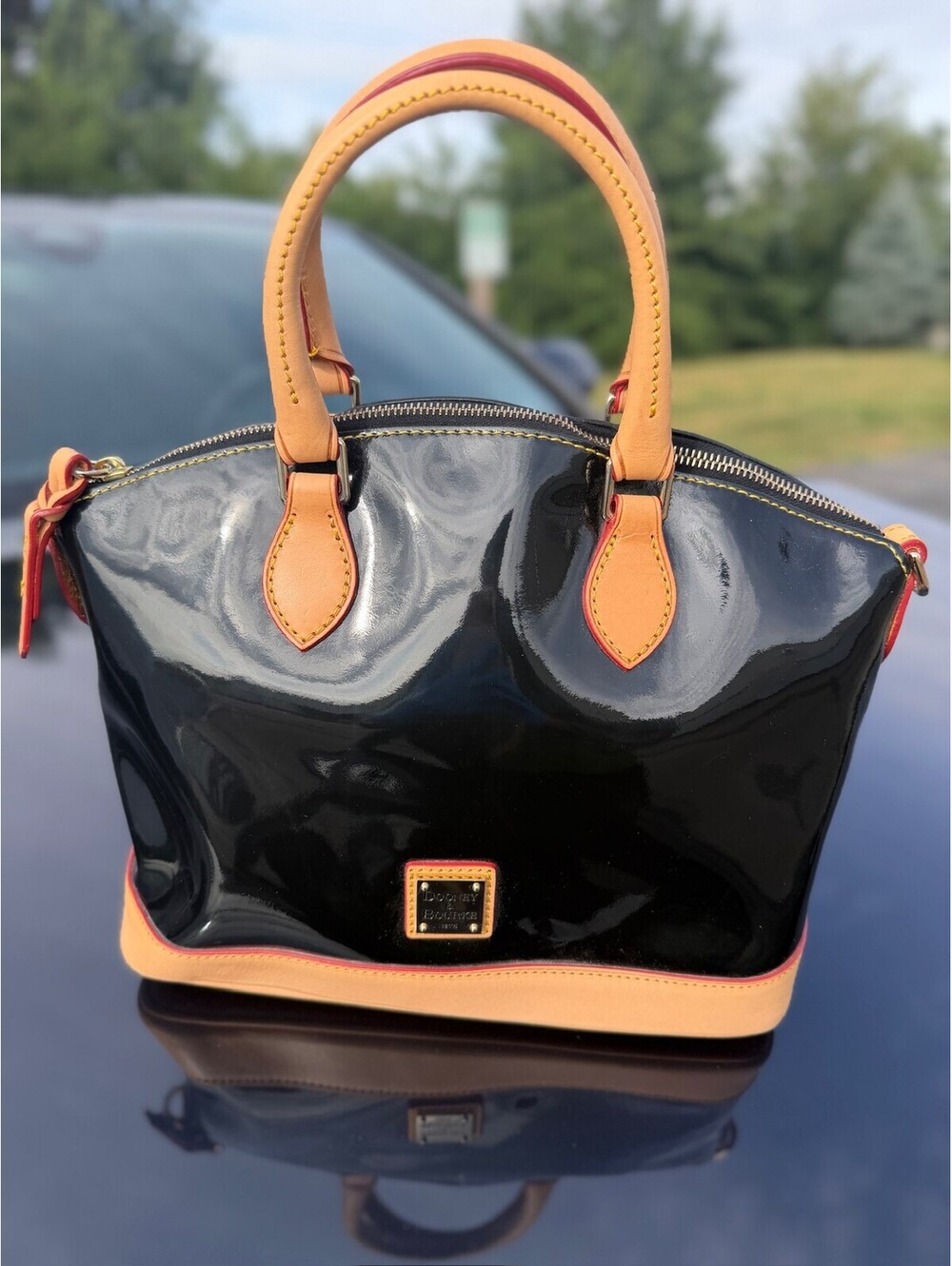 Dooney & Bourke Darcy Satchel Black Patent Leather Handbag with Shoulder Strap
